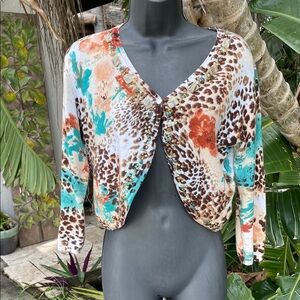 Leopard print and floral sequin cropped sweater